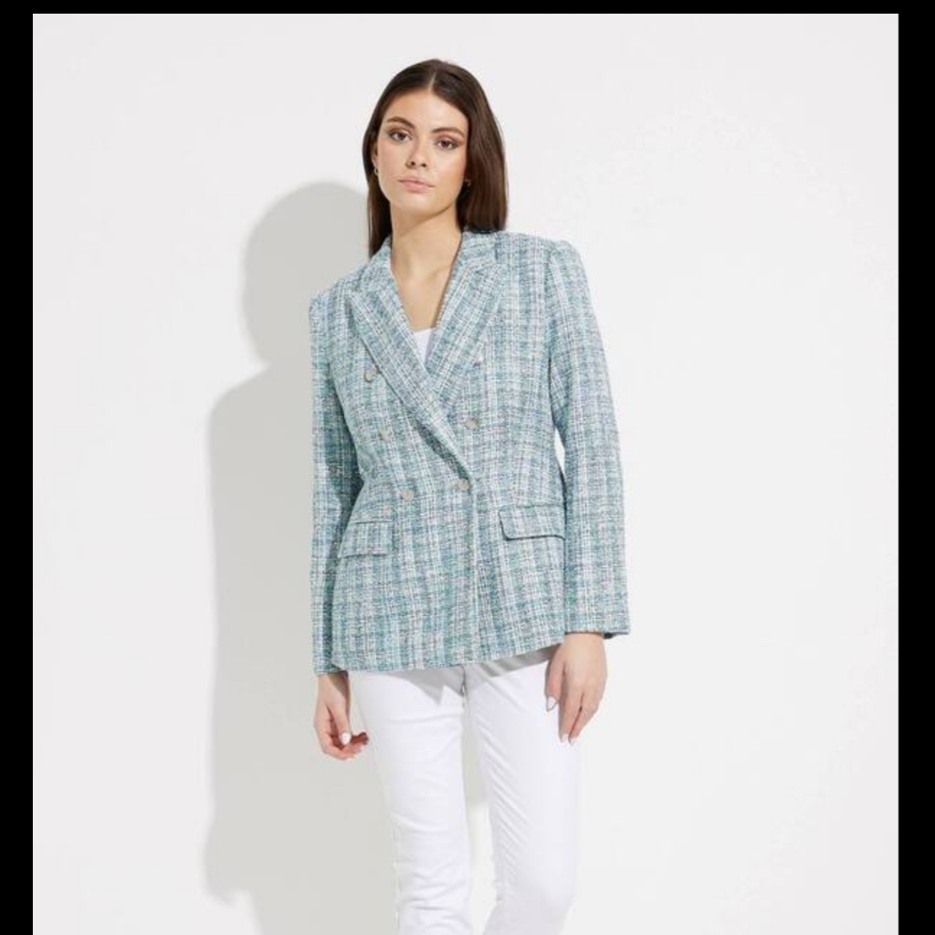 Zara Bloggers Fav Textured Double Blazer Check Tweed Blue
